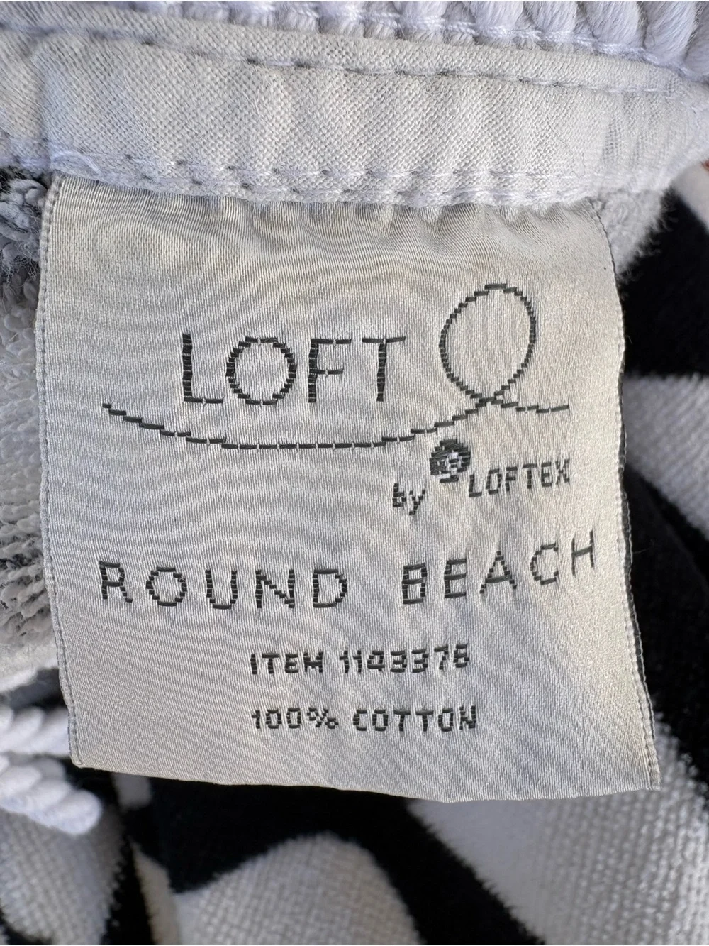 LOFT Black and White Round Beach Towel with Fringe Trim